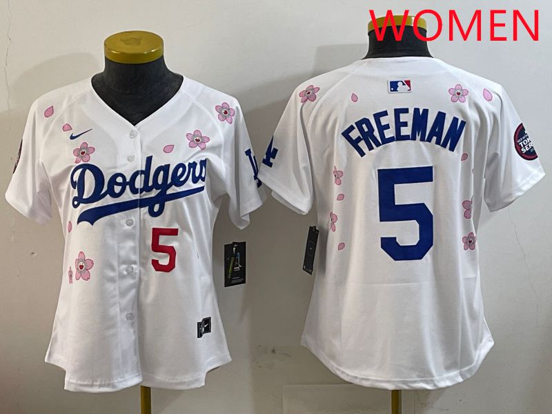 Women Los Angeles Dodgers #5 Freeman White Sakura Edition 2025 Nike MLB Jersey style 6